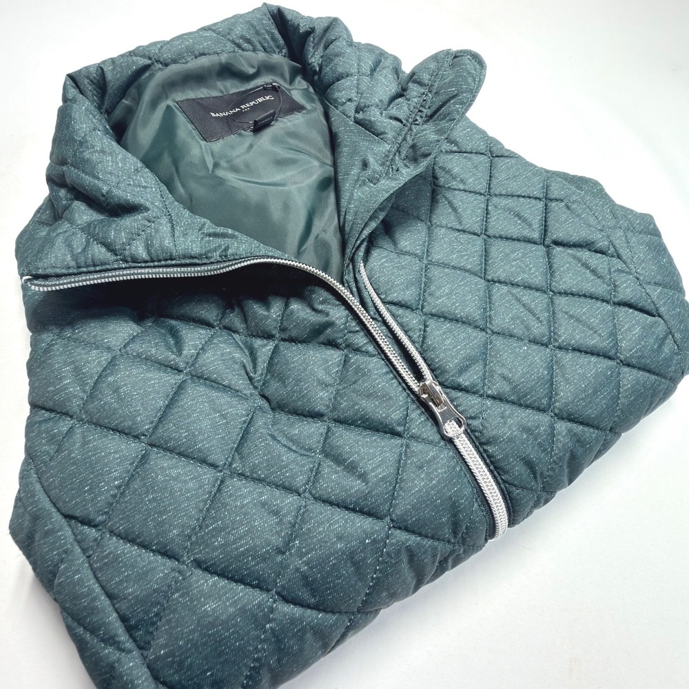 Banana Republic Quilted Vest Womens XS Petite Green Full Zip Lightweight NWOT